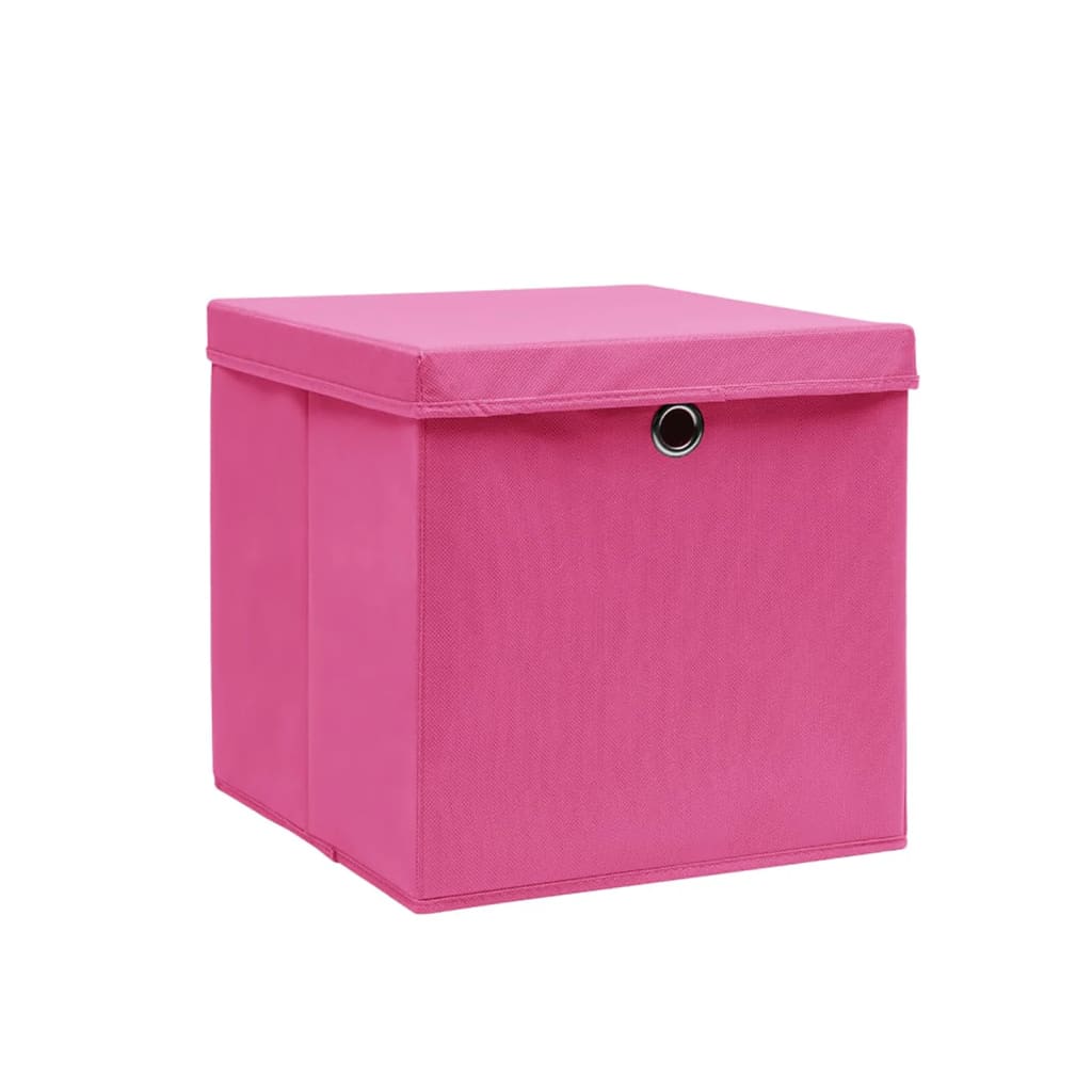 Caixas de arrumação com tampas 10 pcs 28x28x28 cm rosa