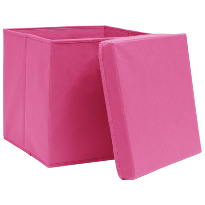 Caixas de arrumação com tampas 10 pcs 28x28x28 cm rosa