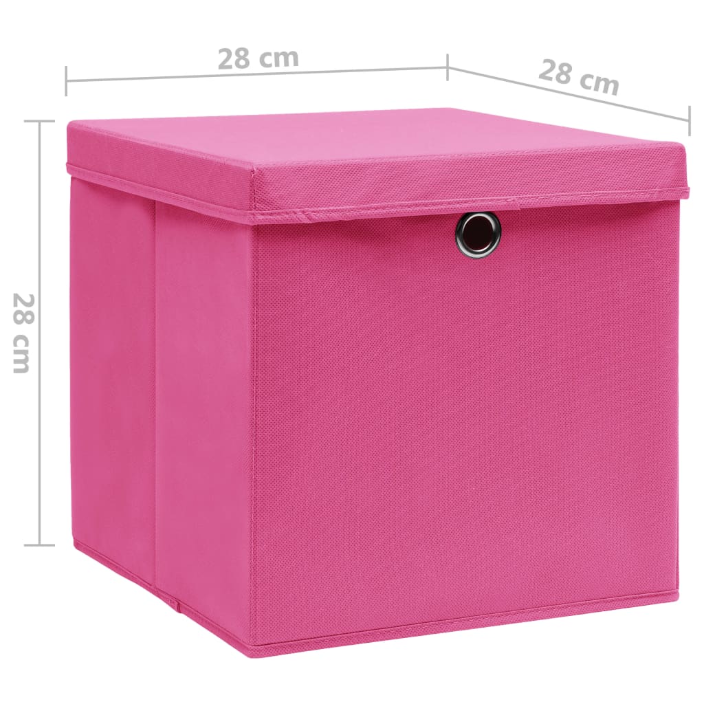 Caixas de arrumação com tampas 10 pcs 28x28x28 cm rosa