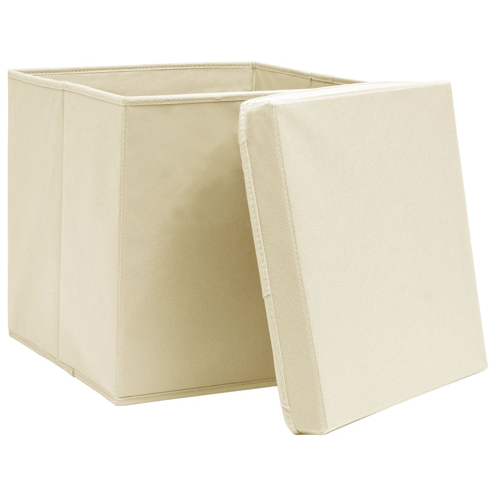 Caixas de arrumação com tampas 4 pcs 28x28x28 cm creme