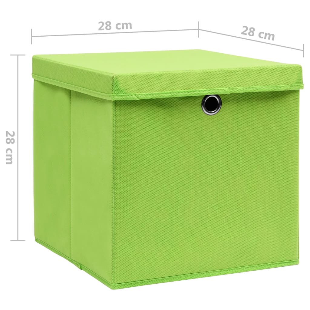 Caixas de arrumação com tampas 4 pcs 28x28x28 cm verde