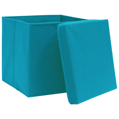 Caixas de arrumação com tampas 4 pcs 28x28x28 cm azul-bebé