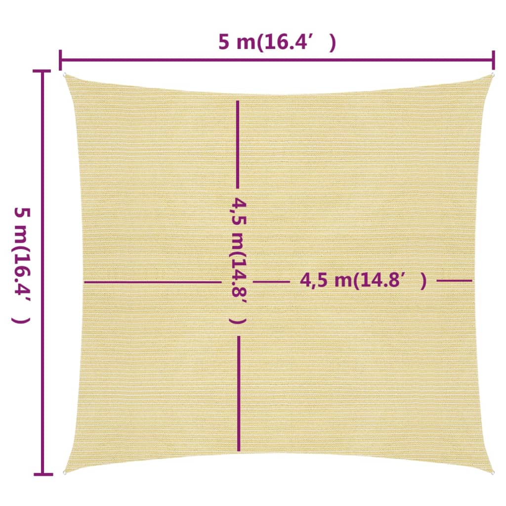 Para-sol estilo vela 160 g/m² 5x5 m PEAD bege