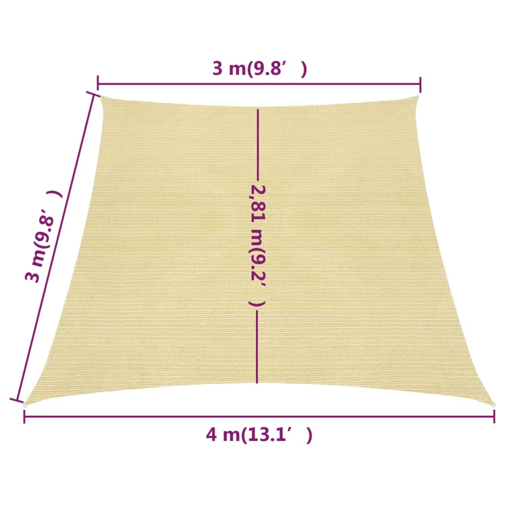 Para-sol estilo vela 160 g/m² 3/4x3 m PEAD bege