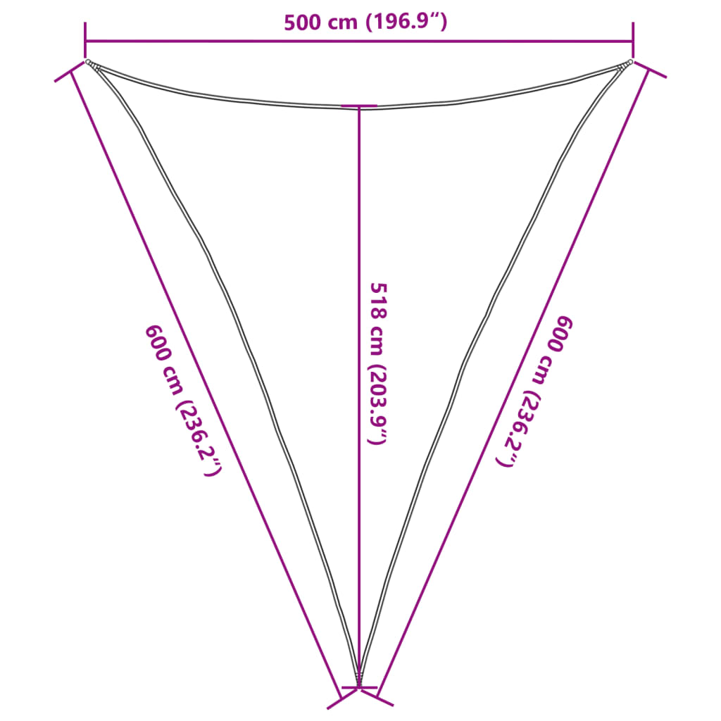 Para-sol estilo vela 160 g/m² 5x6x6 m PEAD cor branco