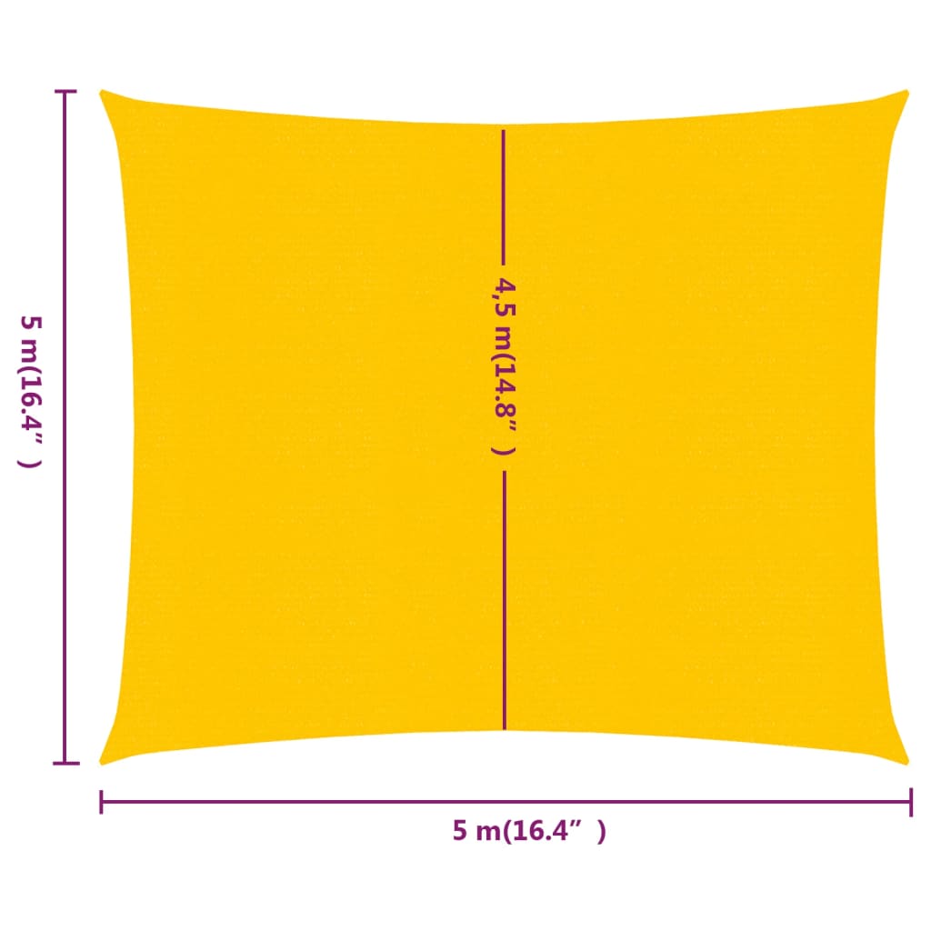 Para-sol estilo vela quadrado 160 g/m² 5x5 m PEAD amarelo