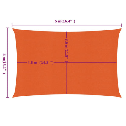 Para-sol estilo vela retangular 160 g/m² 4x5 m PEAD laranja