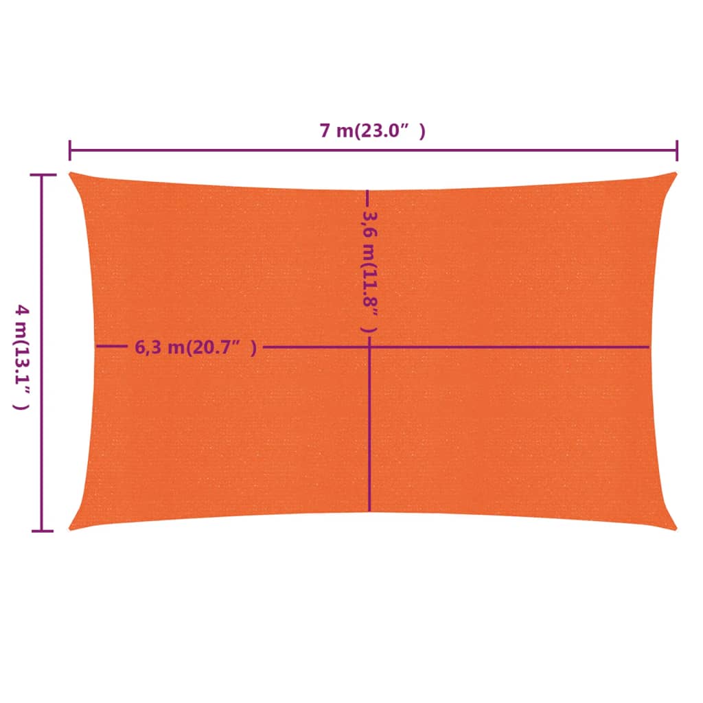 Para-sol estilo vela retangular 160 g/m² 4x7 m PEAD laranja