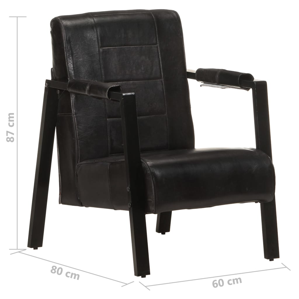 Poltrona couro de cabra genuíno 60x80x87 cm preto