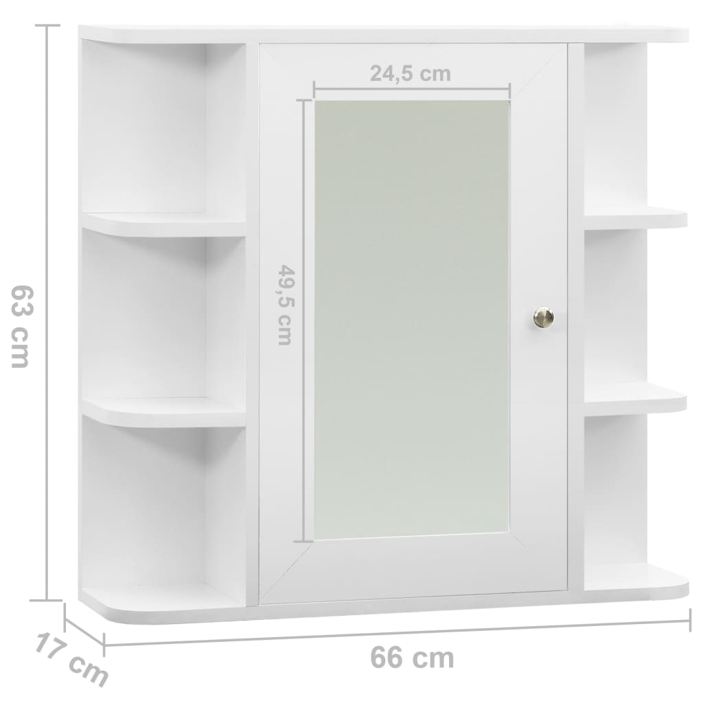 Armário espelhado para casa de banho 66x17x63 cm MDF branco