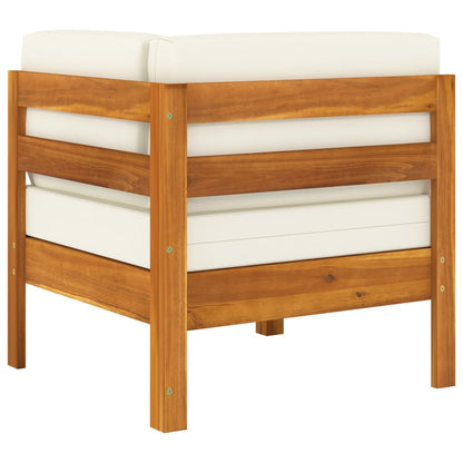 2 pcs conj. lounge de jardim c/ almofadões branco nata acácia