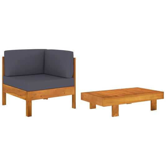 2 pcs conj. lounge de jardim c/ almofadões cinza-escuro acácia