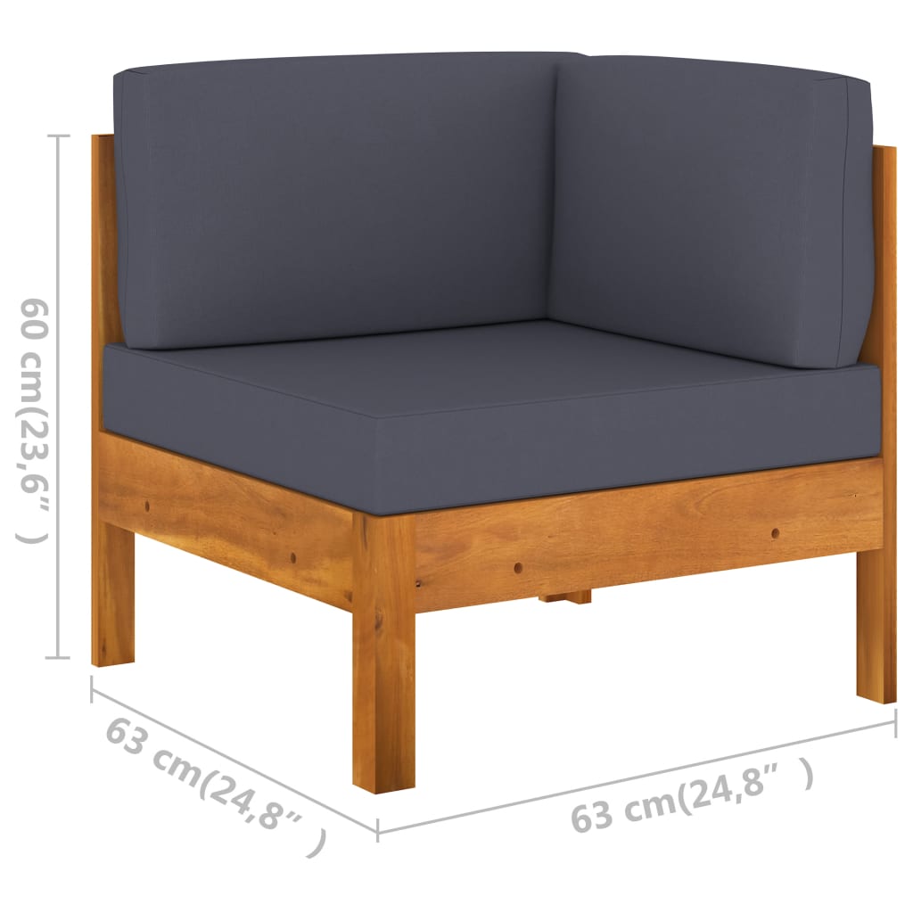 2 pcs conj. lounge de jardim c/ almofadões cinza-escuro acácia