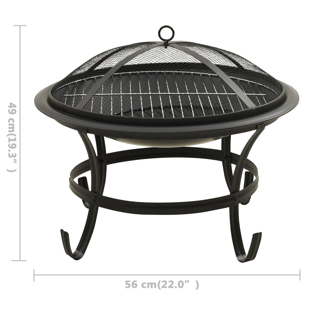 Braseira e barbecue 2-em-1 com atiçador 56x56x49 cm aço