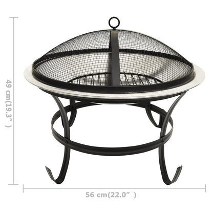 Braseira e barbecue 2-em-1 com atiçador 56x56x49 cm aço inox.