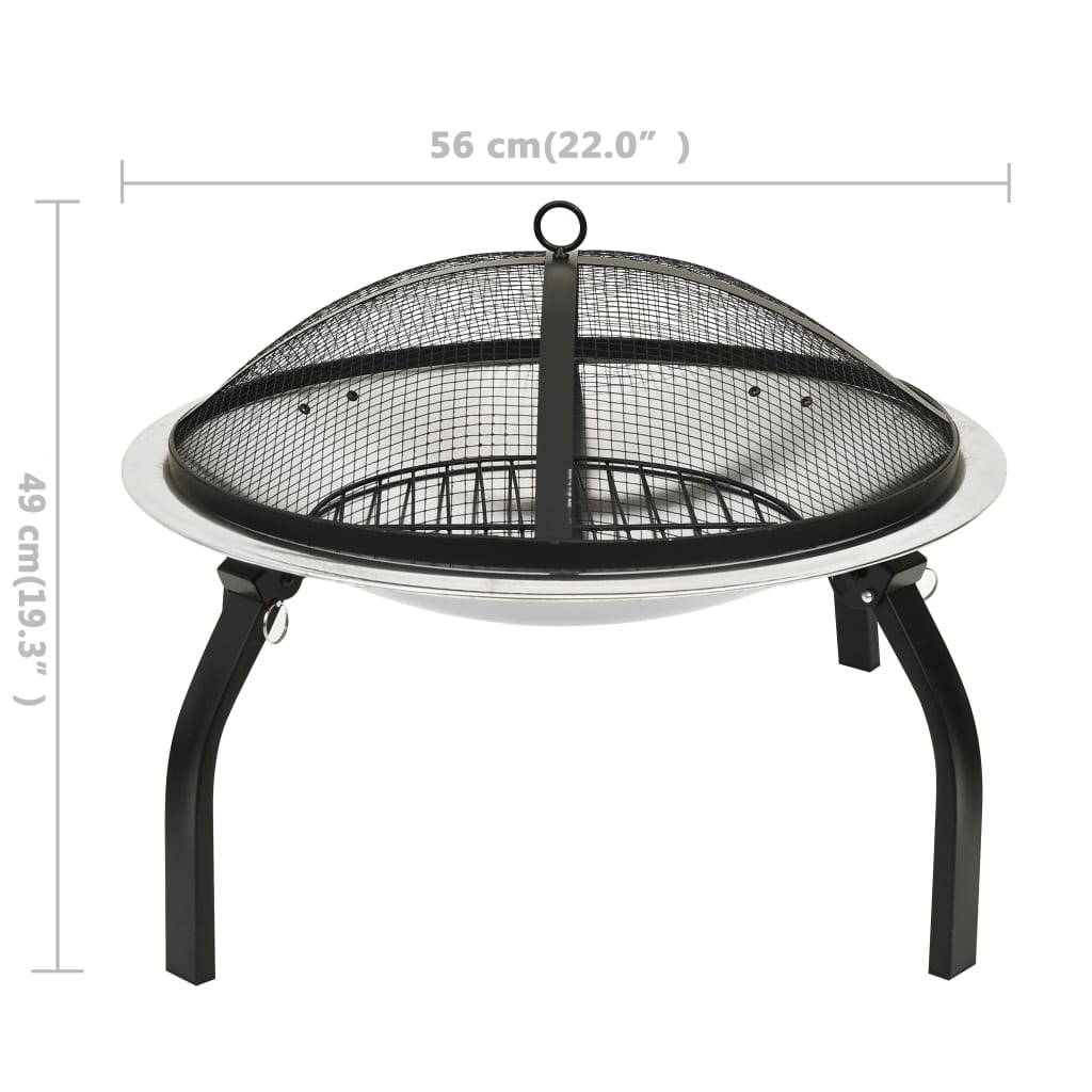 Braseira e barbecue 2-em-1 com atiçador 56x56x49 cm aço inox.