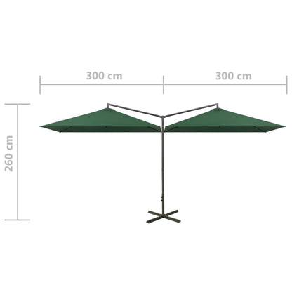 Guarda-sol duplo com mastro de aço 600x300 cm verde