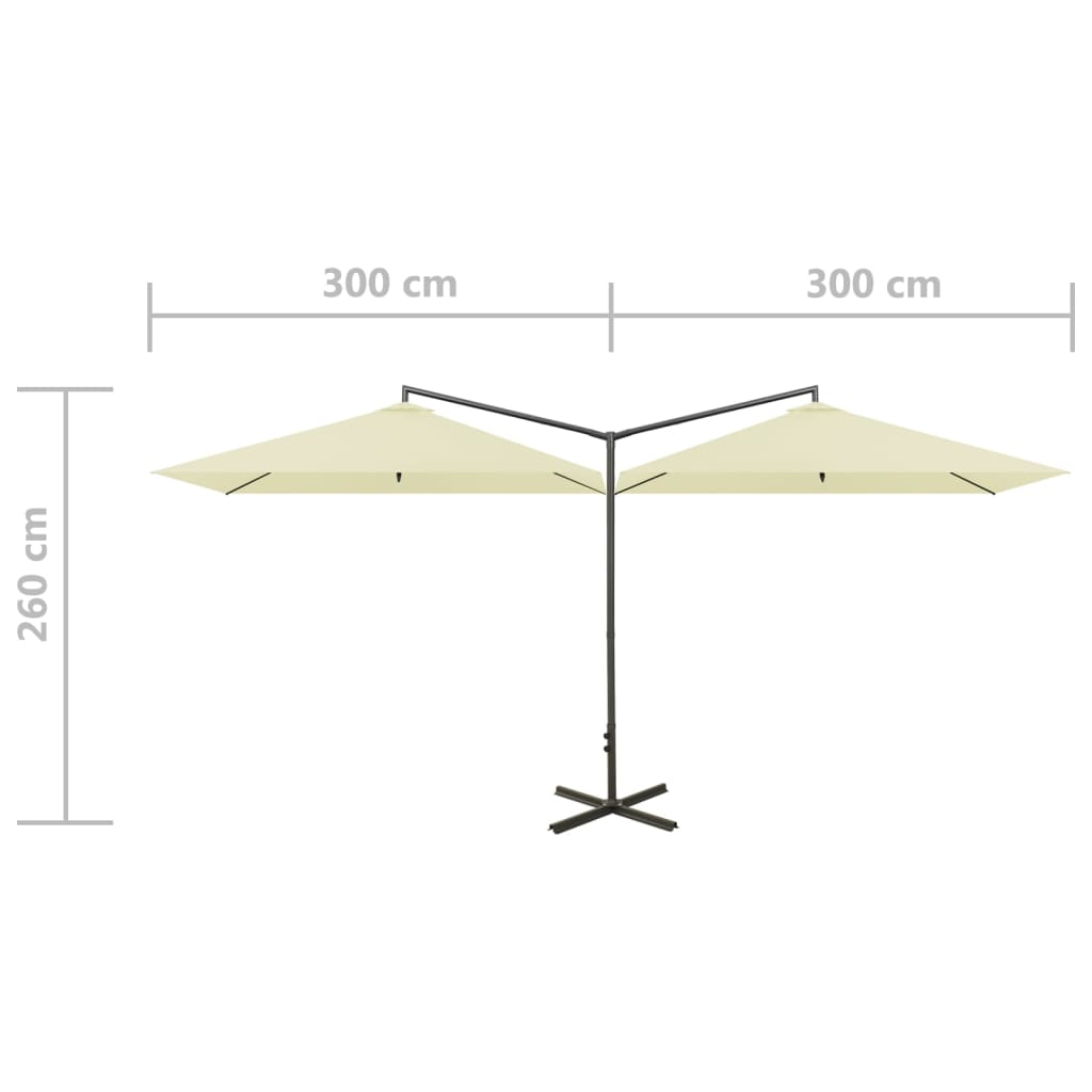 Guarda-sol duplo com mastro de aço 600x300 cm cor areia