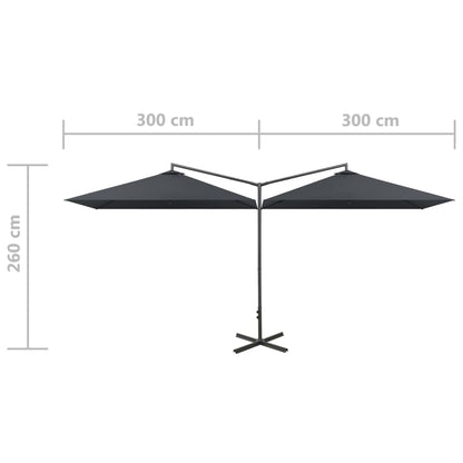 Guarda-sol duplo com mastro de aço 600x300 cm antracite