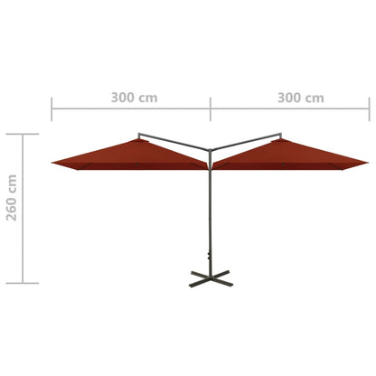 Guarda-sol duplo com mastro de aço 600x300 cm terracota