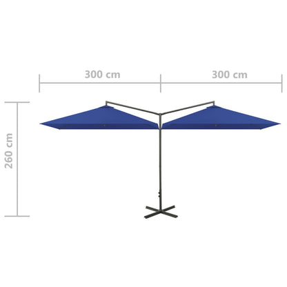 Guarda-sol duplo com mastro de aço 600x300 cm azul-ciano