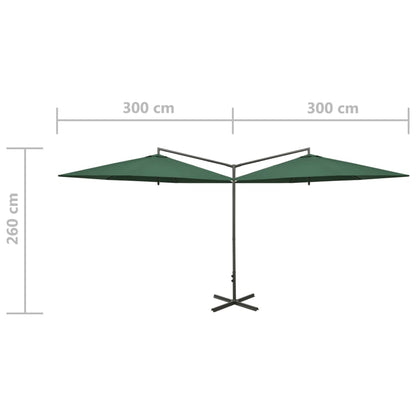 Guarda-sol duplo com mastro de aço 600 cm verde