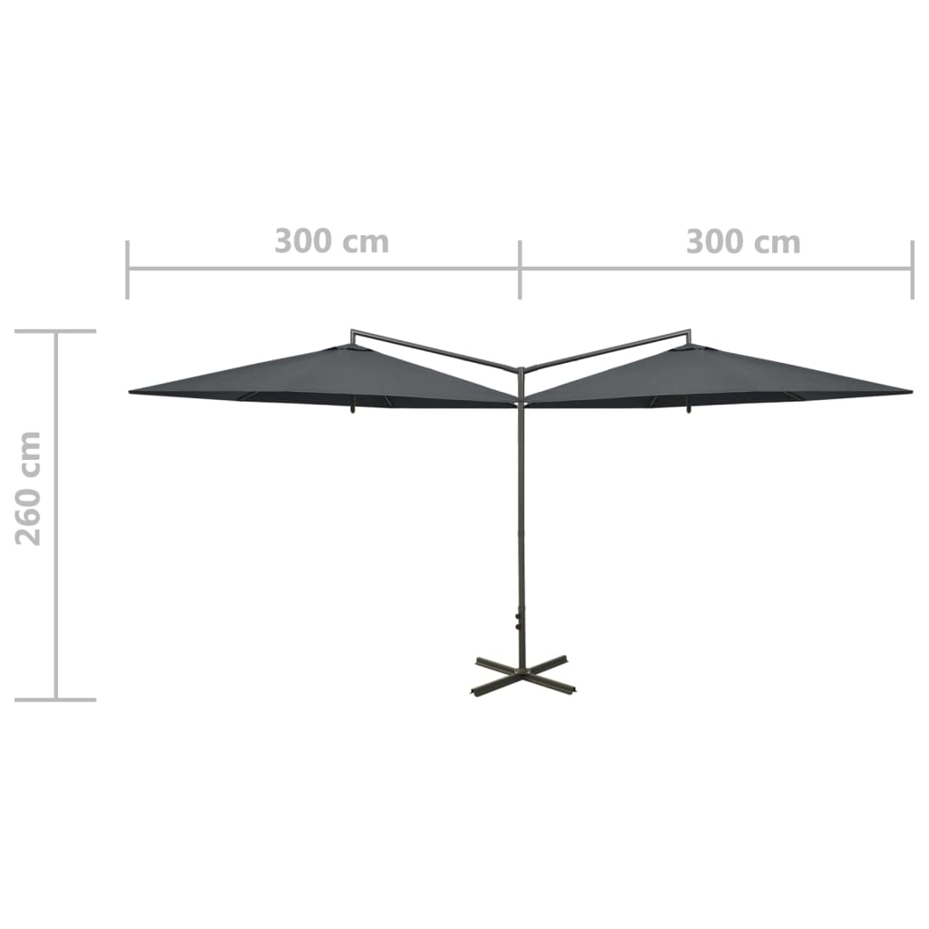 Guarda-sol duplo com mastro de aço 600 cm antracite