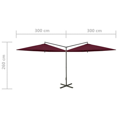 Guarda-sol duplo com mastro de aço 600 cm bordô