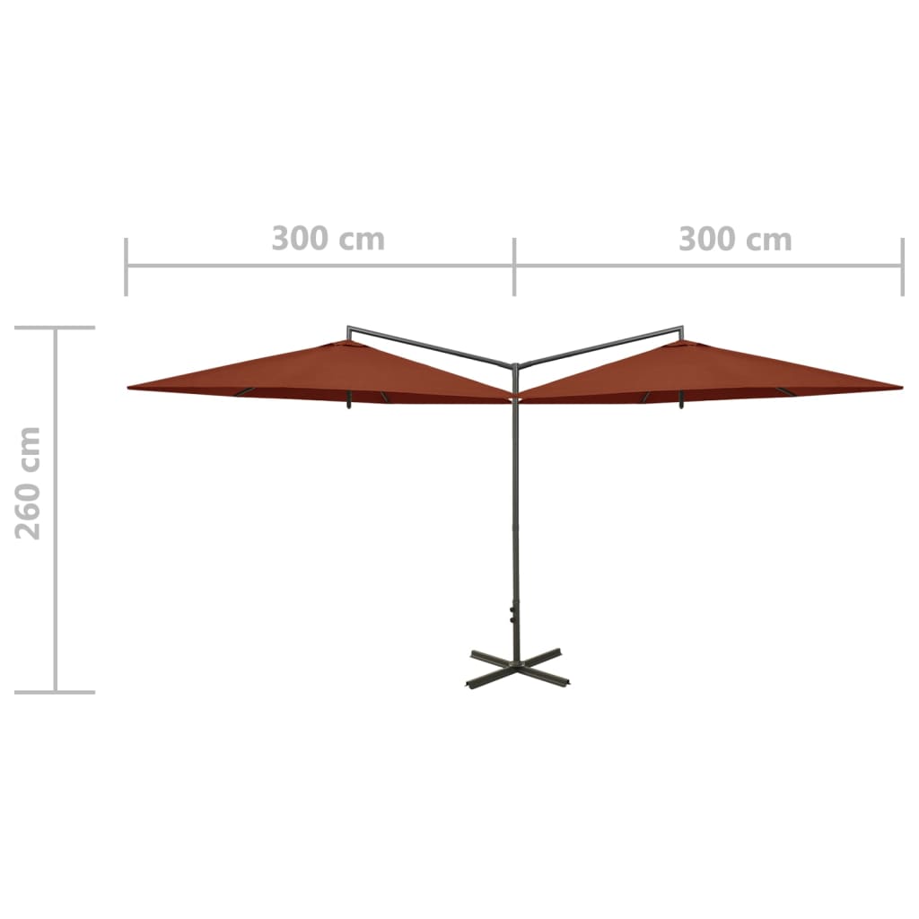 Guarda-sol duplo com mastro de aço 600 cm terracota