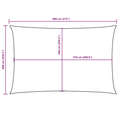 Para-sol estilo vela tecido oxford retangular 6x8 m antracite