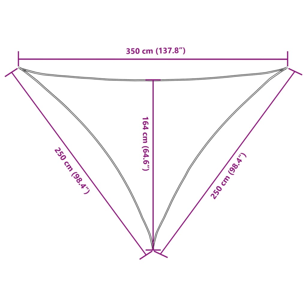 Para-sol estilo vela tecido oxford triangular 2,5x2,5x3,5m bege