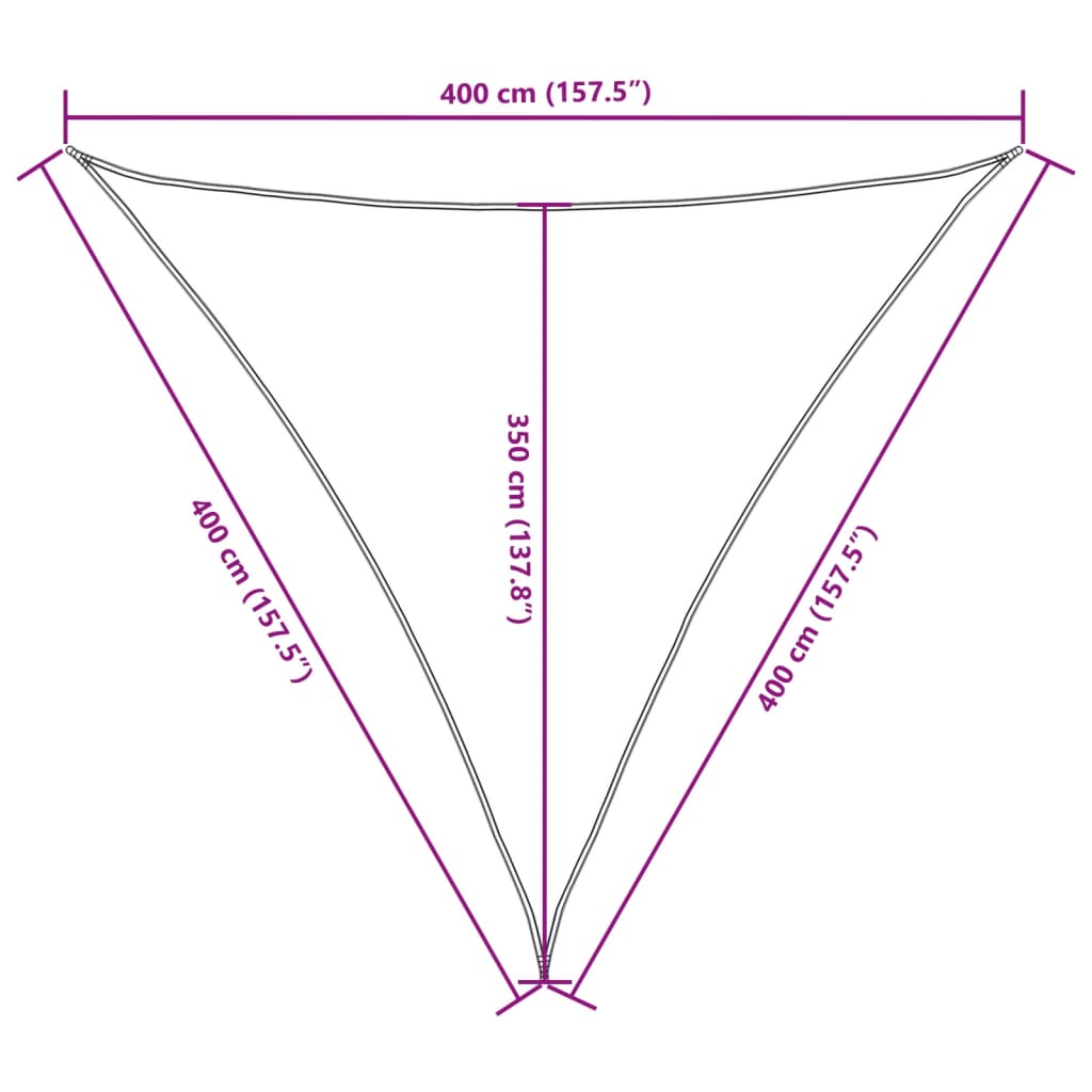 Para-sol estilo vela tecido oxford triangular 4x4x4 m creme