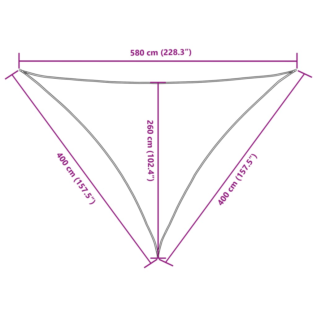 Para-sol estilo vela tecido oxford triangular 4x4x5,8 m creme