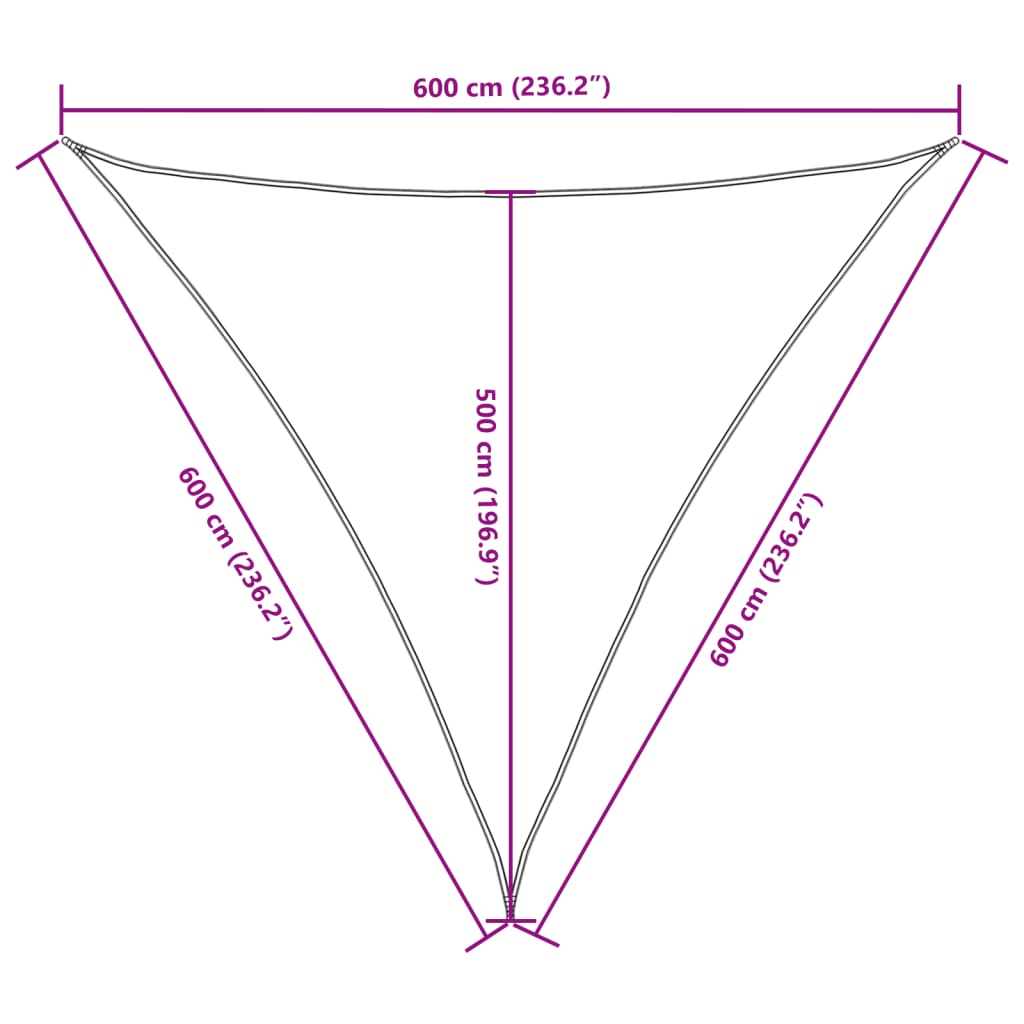 Para-sol estilo vela tecido oxford triangular 6x6x6 m creme