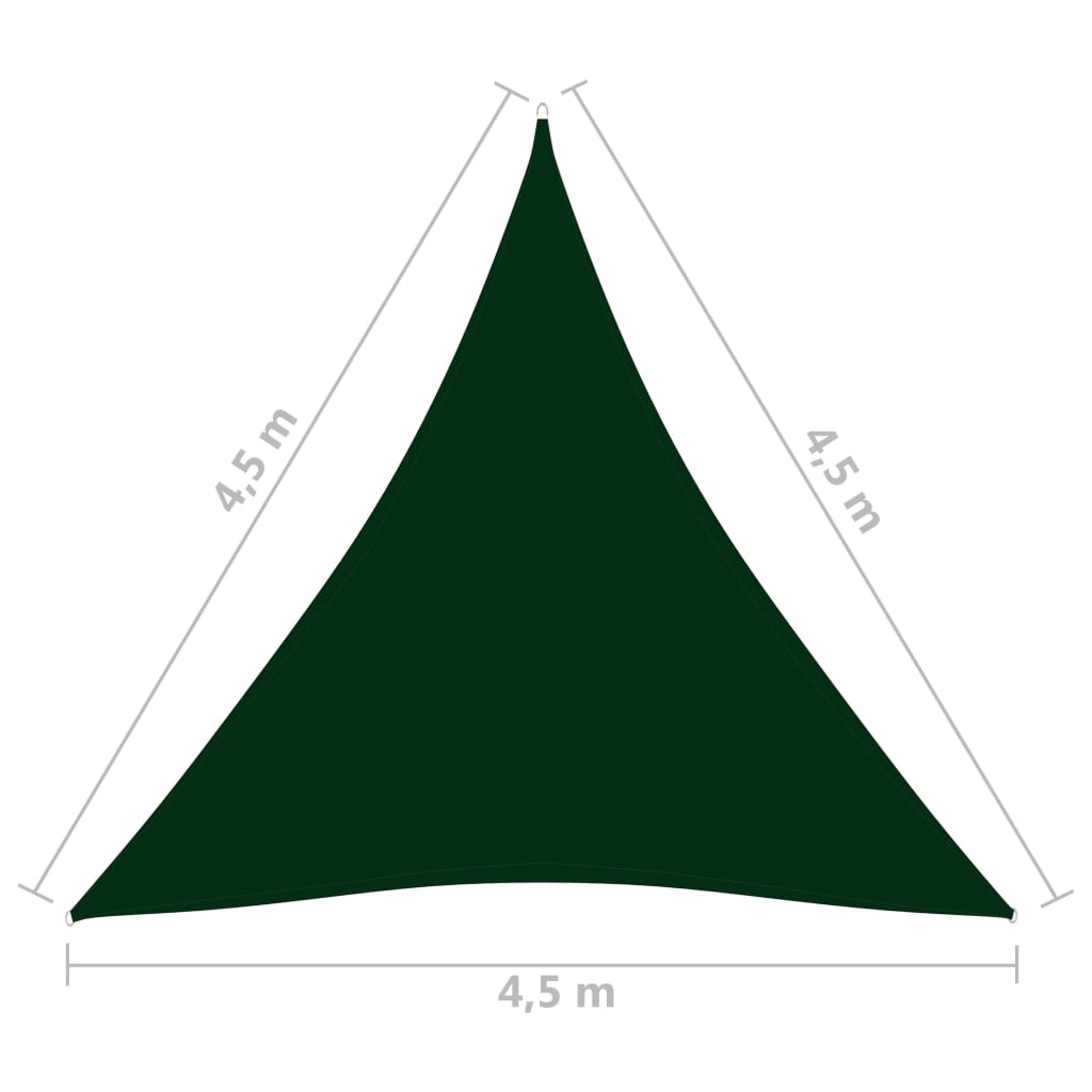 Para-sol vela tecido oxford triangular 4,5x4,5x4,5 m verde-esc.