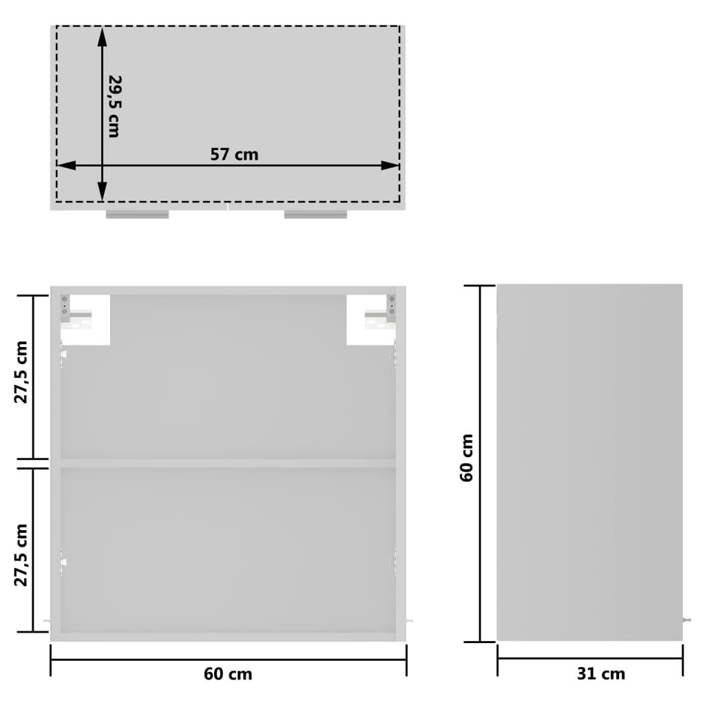 Armário de parede c/ vidro 60x31x60 cm contraplacado branco