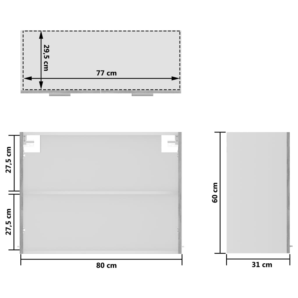 Armário de parede c/ vidro 80x31x60 cm contraplacado cinza