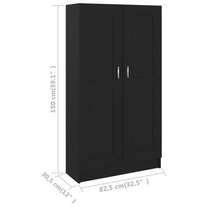 Aparador de Sala Léa - Cor Preto - Com 4 Prateleiras - 82,5x30,5x150 cm - Contraplacado e MDF - Design Nórdico