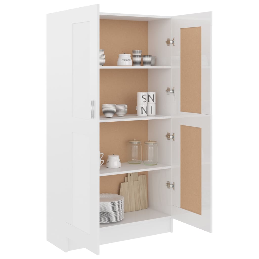 Aparador de Sala Léa - Cor Branco Brilhante - Com 4 Prateleiras - 82,5x30,5x150 cm - Contraplacado e MDF - Design Nórdico