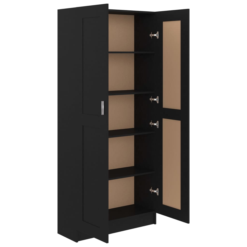 Aparador de Sala Léa - Cor Preto - Com 5 Prateleiras - 82,5x30,5x185,5 cm - Contraplacado e MDF - Design Nórdico