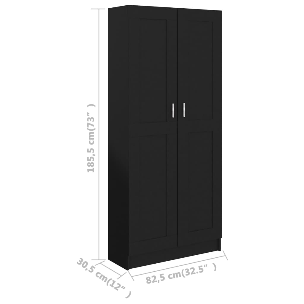 Aparador de Sala Léa - Cor Preto - Com 5 Prateleiras - 82,5x30,5x185,5 cm - Contraplacado e MDF - Design Nórdico