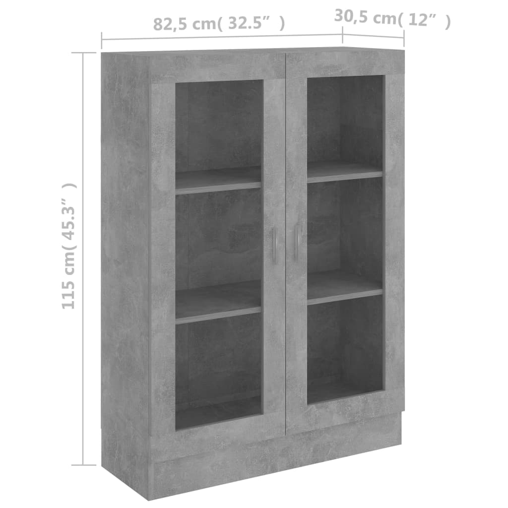 Armário vitrine 82,5x30,5x115 cm contraplacado cinza cimento