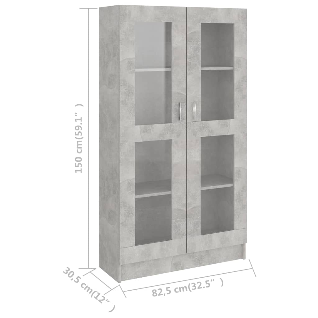 Armário vitrine 82,5x30,5x150 cm contraplacado cinzento cimento