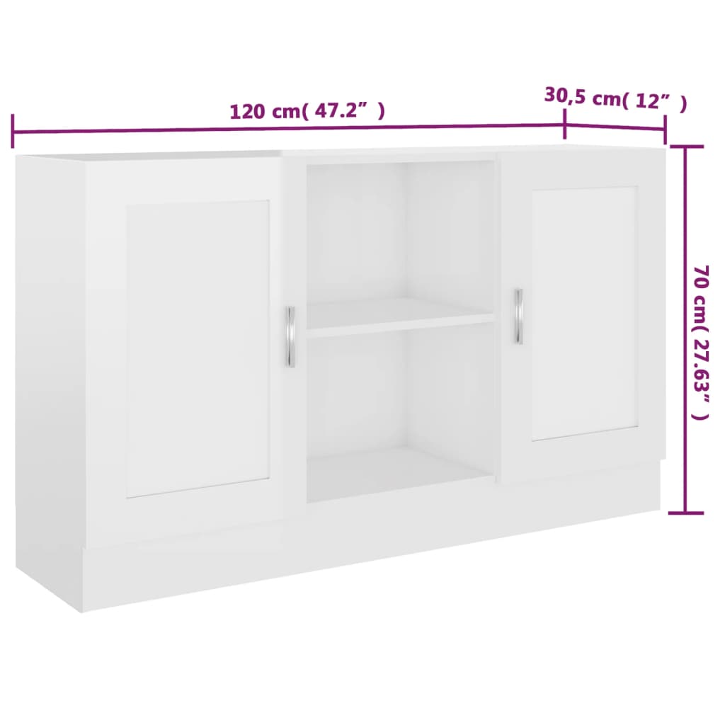 Aparador Real de 120 cm - Branco Brilhante - Design Moderno