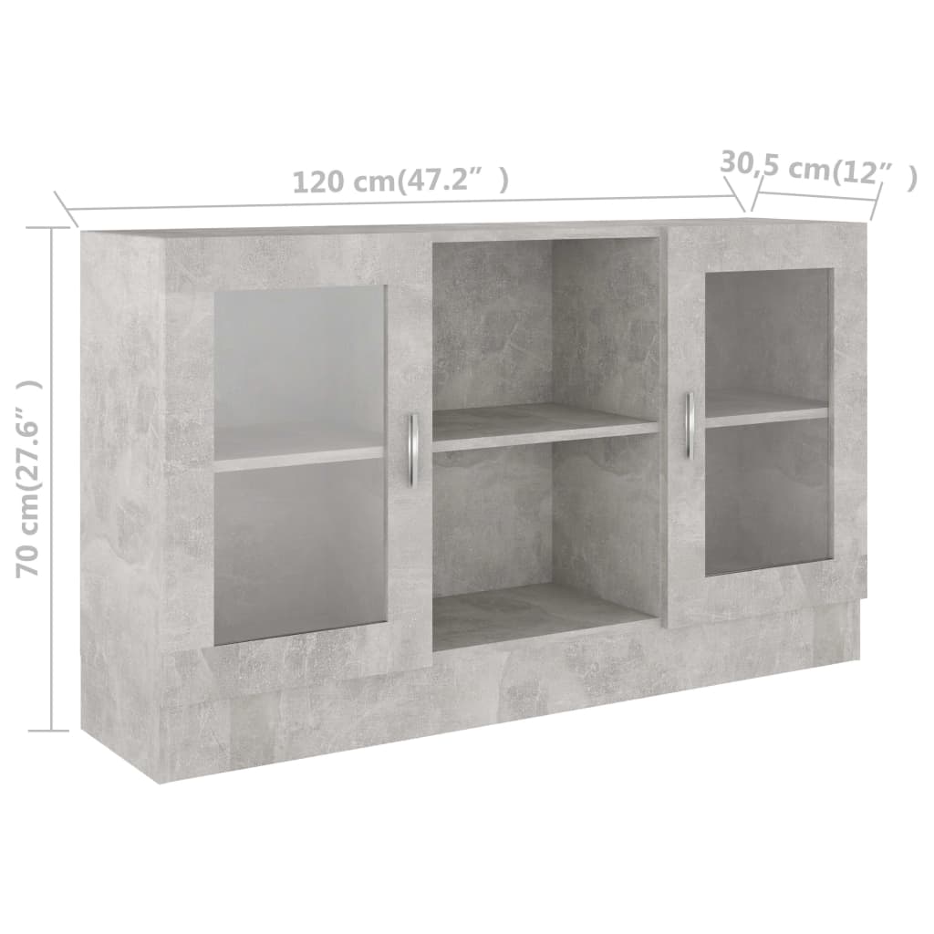 Aparador Vitrine Real de 120 cm - Cinzento Cimento - Design Moderno