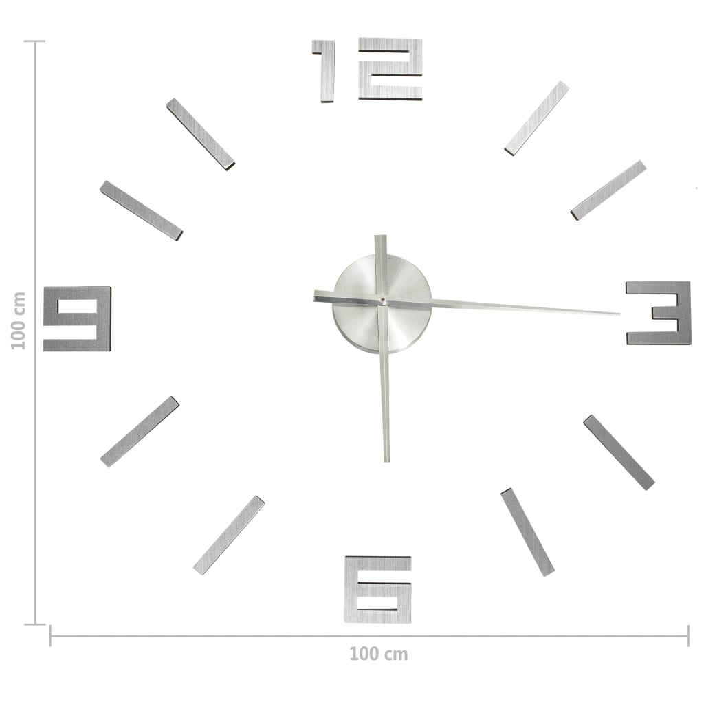 Relógio de parede 3D com design moderno 100 cm XXL prateado