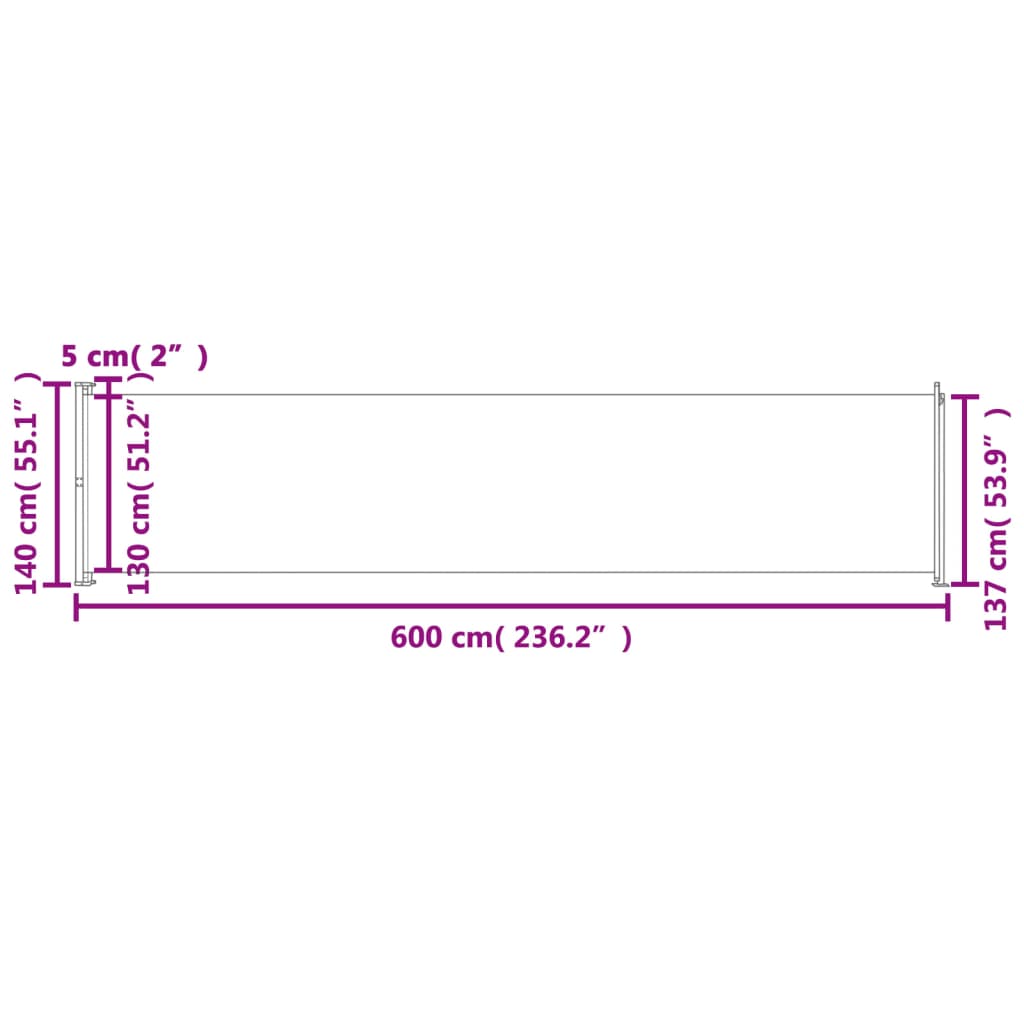 Toldo lateral retrátil para pátio 140x600 cm preto