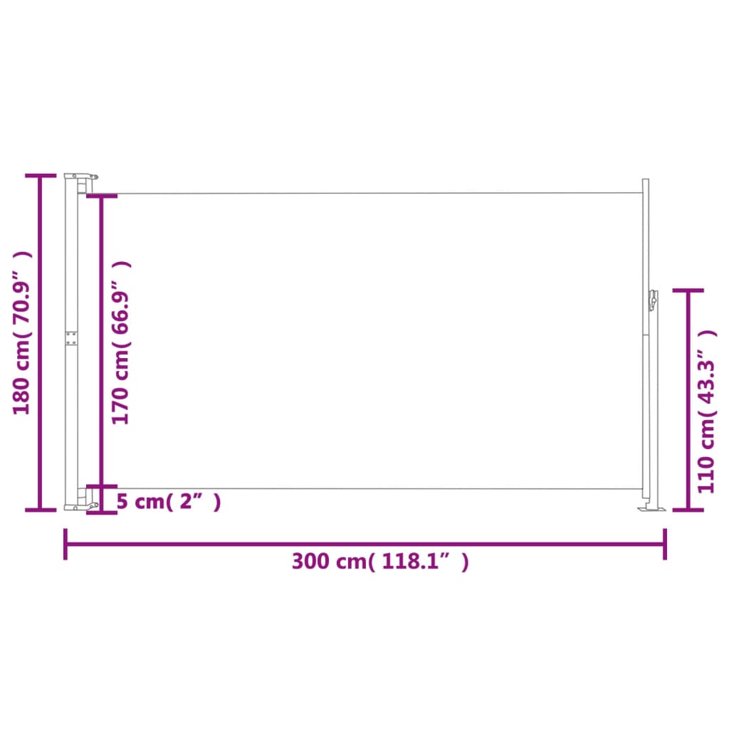 Toldo lateral retrátil para pátio 180x300 cm preto