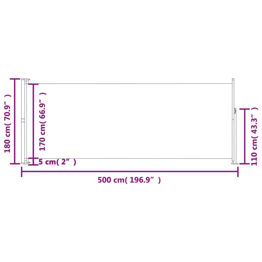 Toldo lateral retrátil para pátio 180x500 cm preto