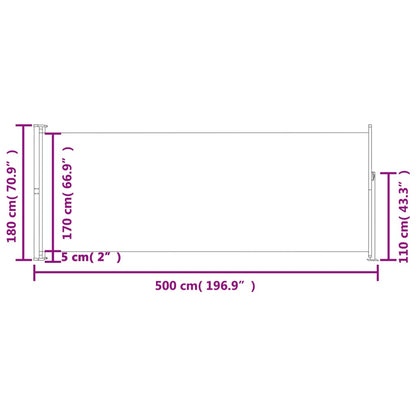 Toldo lateral retrátil para pátio 180x500 cm preto